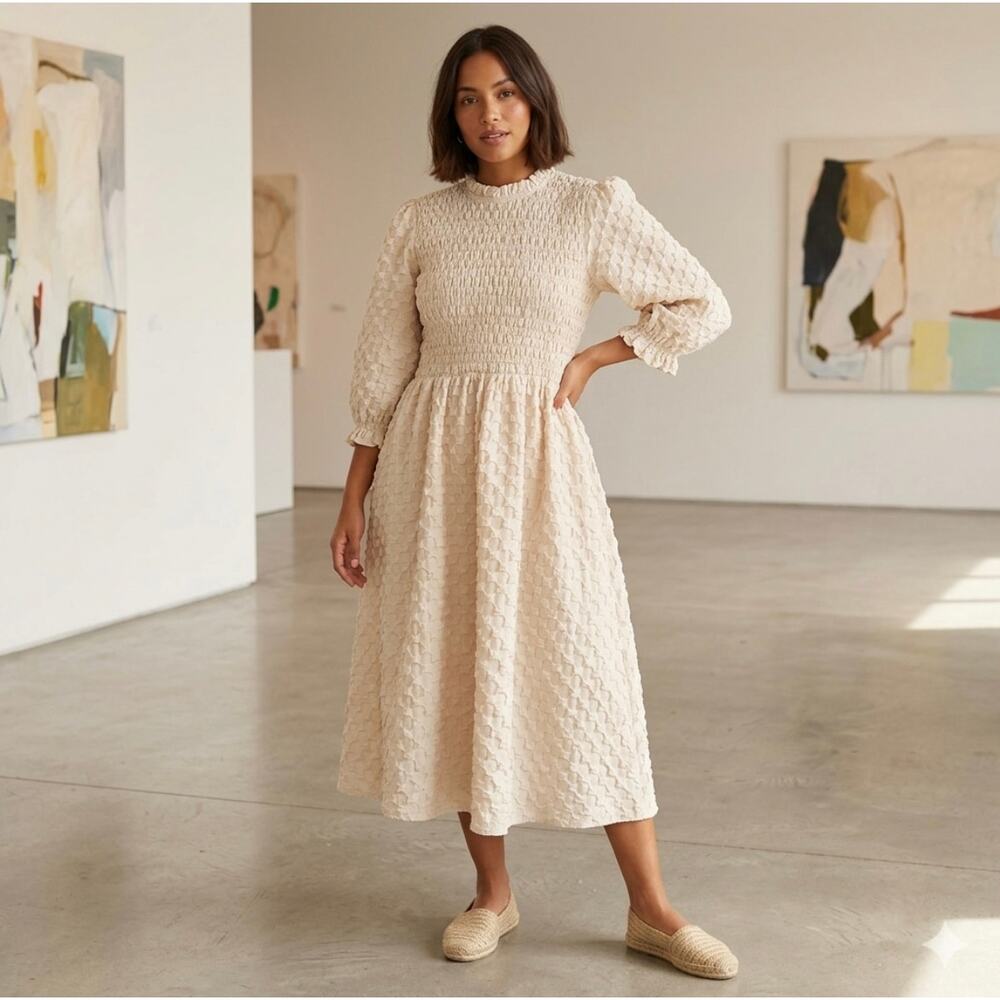 Polagram Bubble Dress Large Cream Mini Dress Puff Hem Coquette Balletcore